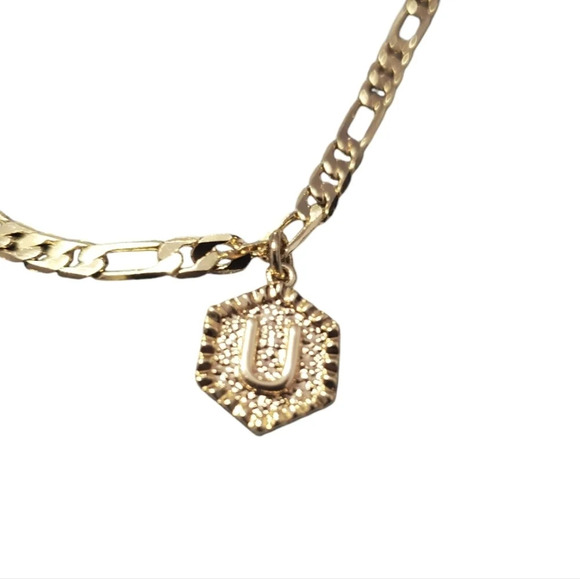 New Initial "U" 18K Gold Plated Figaro Chain Anklet/Bracelet - Picture 2 of 6